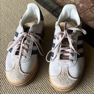 Adidas White and Blue Suede Sneakers